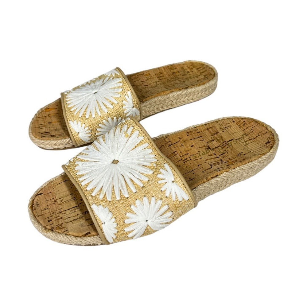 Jack Rogers Bettina Slide 6 Natural White Straw Floral Espadrilles Preppy Chic